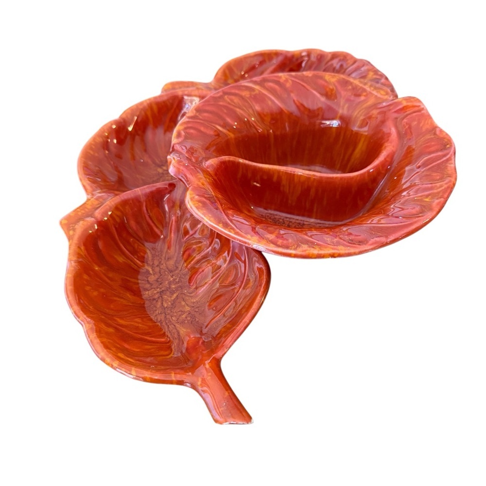 Mid Century Vintage Burnt Orange California Pottery Divided Serving Dish 2229 - Picture 2 of 11